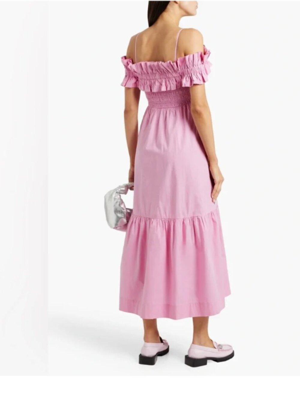 Ganni Pink Ruffle Off-Shoulder Dress - Picture 2 of 6